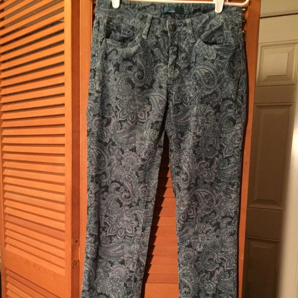 Prana Shades of Blue Paisley Print Corduroy Trinity Low Rise Size 4